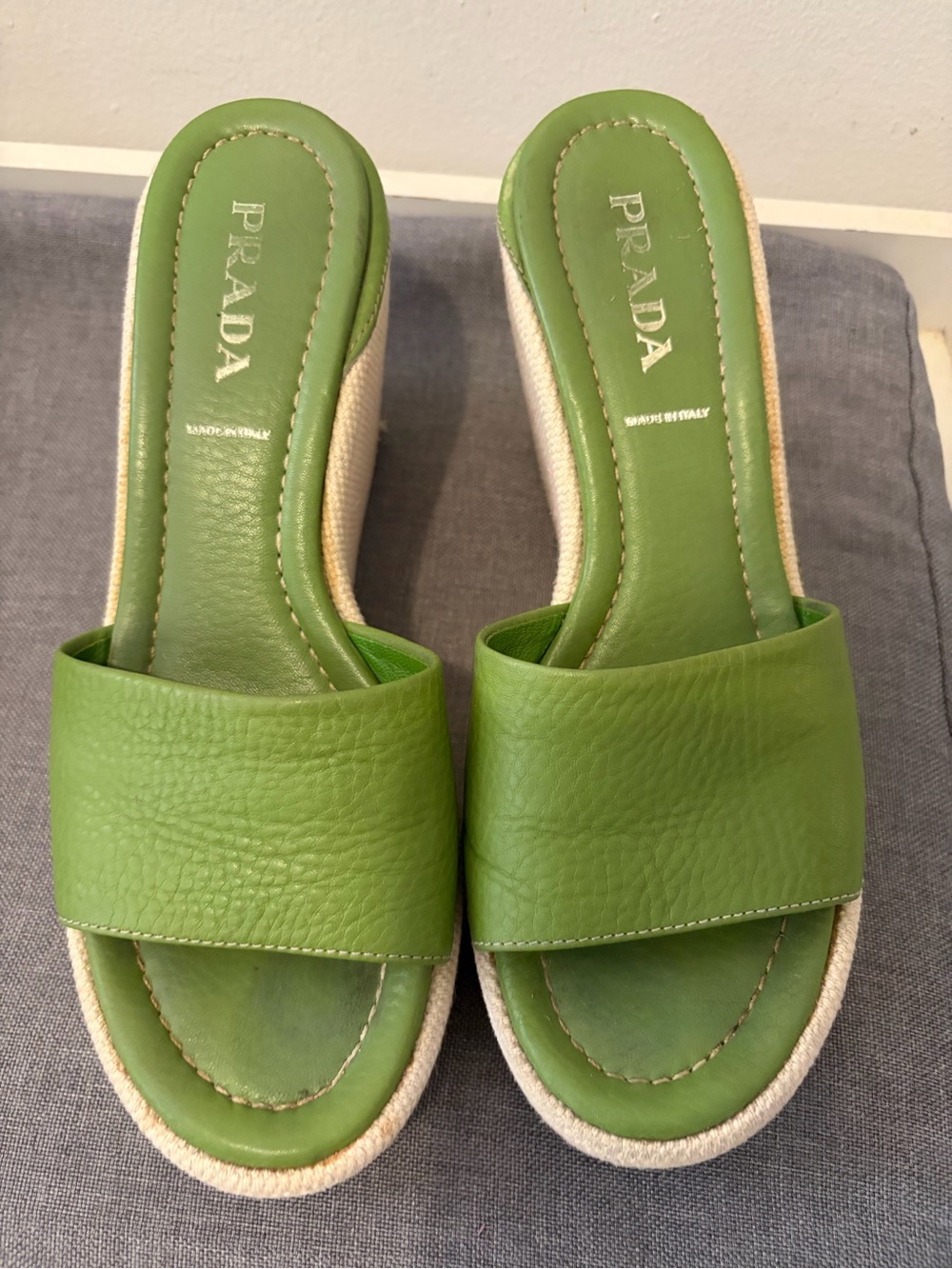 Prada Green Leather Slide Mules